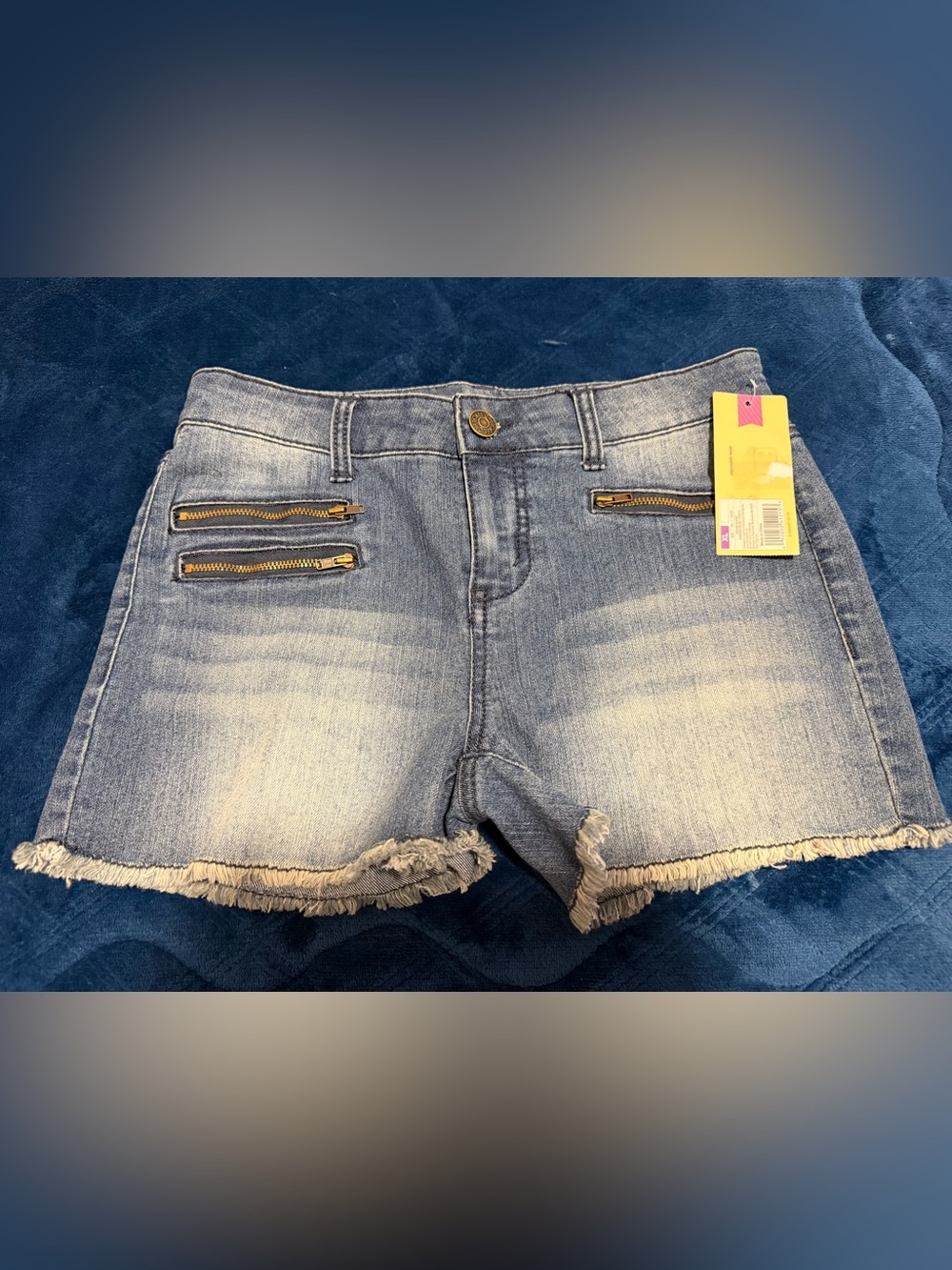 Cherokee Girls XL Denim Shorts Cabana Blue Zipper Pockets